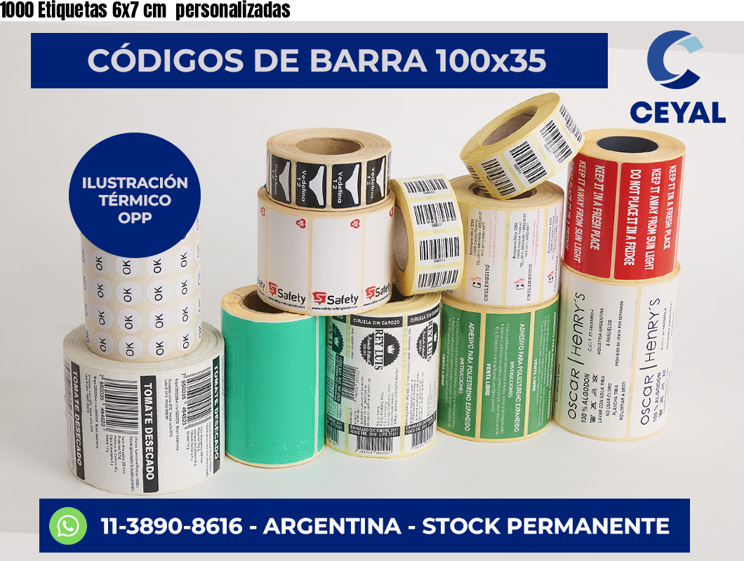 1000 Etiquetas 6×7 cm  personalizadas