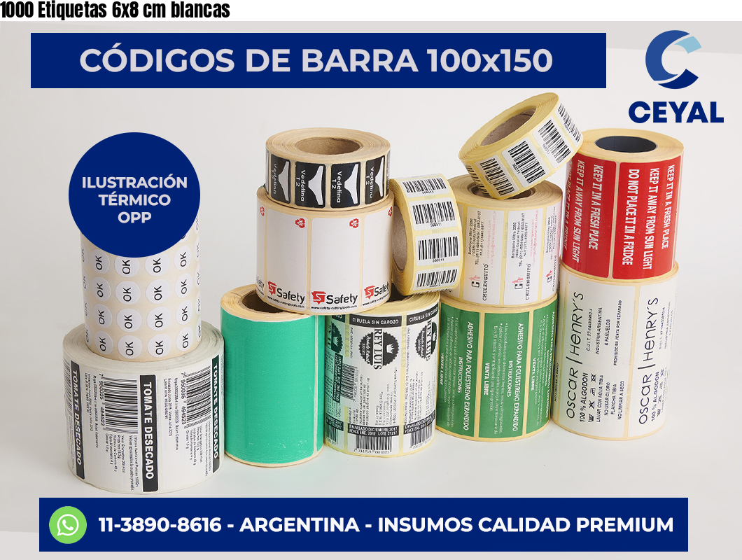 1000 Etiquetas 6×8 cm blancas