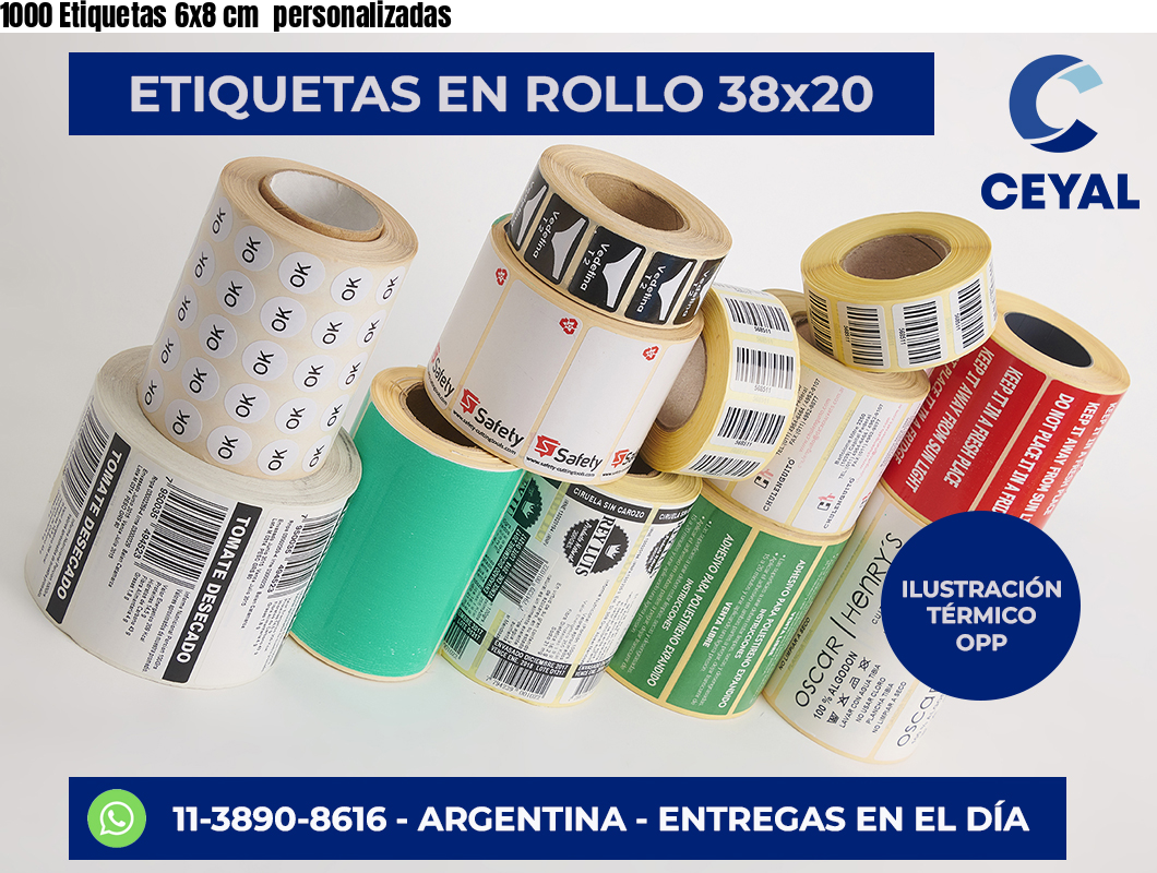 1000 Etiquetas 6×8 cm  personalizadas