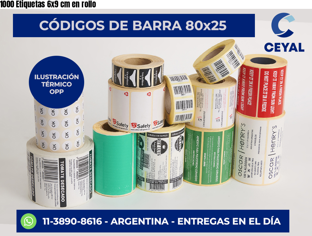 1000 Etiquetas 6×9 cm en rollo