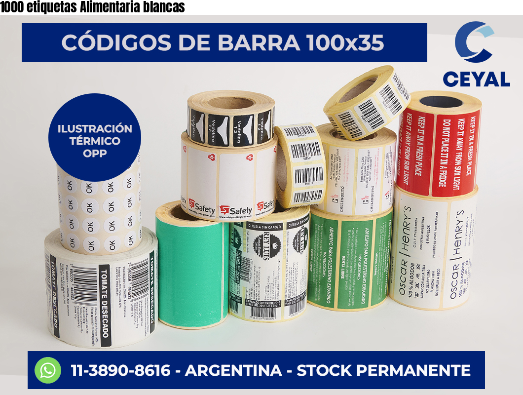 1000 etiquetas Alimentaria blancas