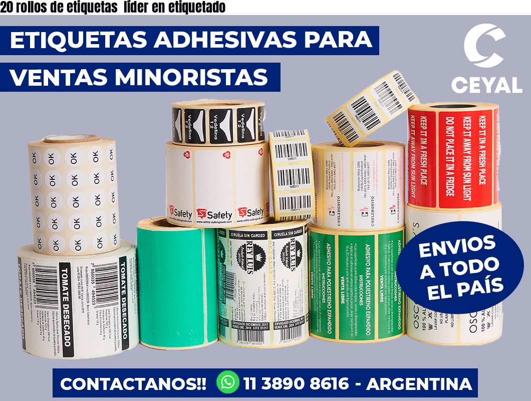 20 rollos de etiquetas  líder en etiquetado