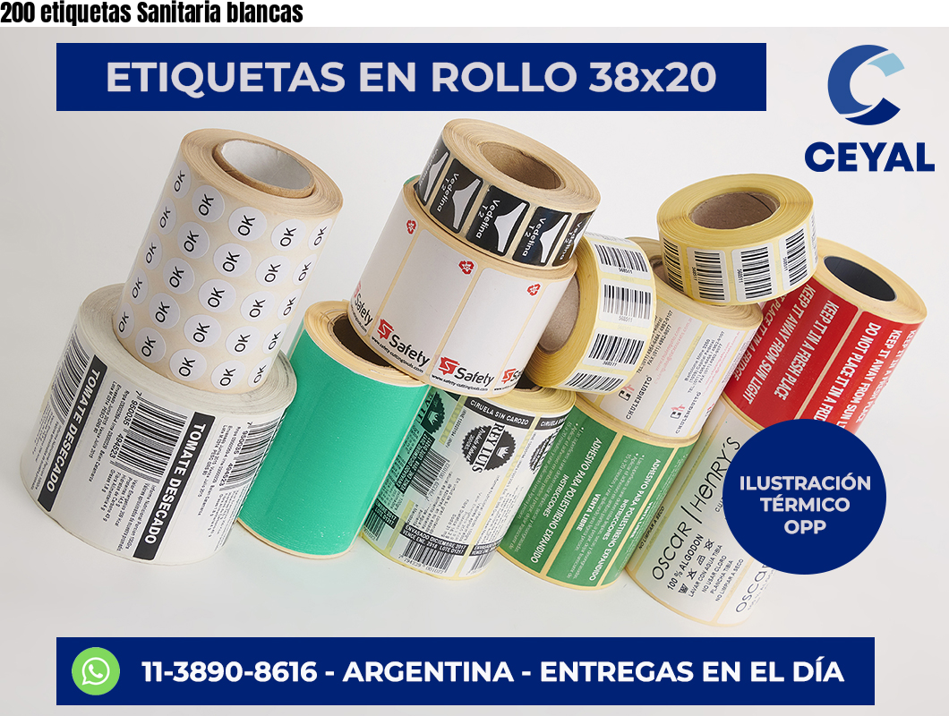 200 etiquetas Sanitaria blancas