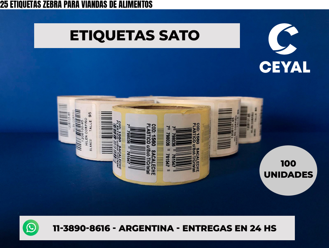 25 ETIQUETAS ZEBRA PARA VIANDAS DE ALIMENTOS