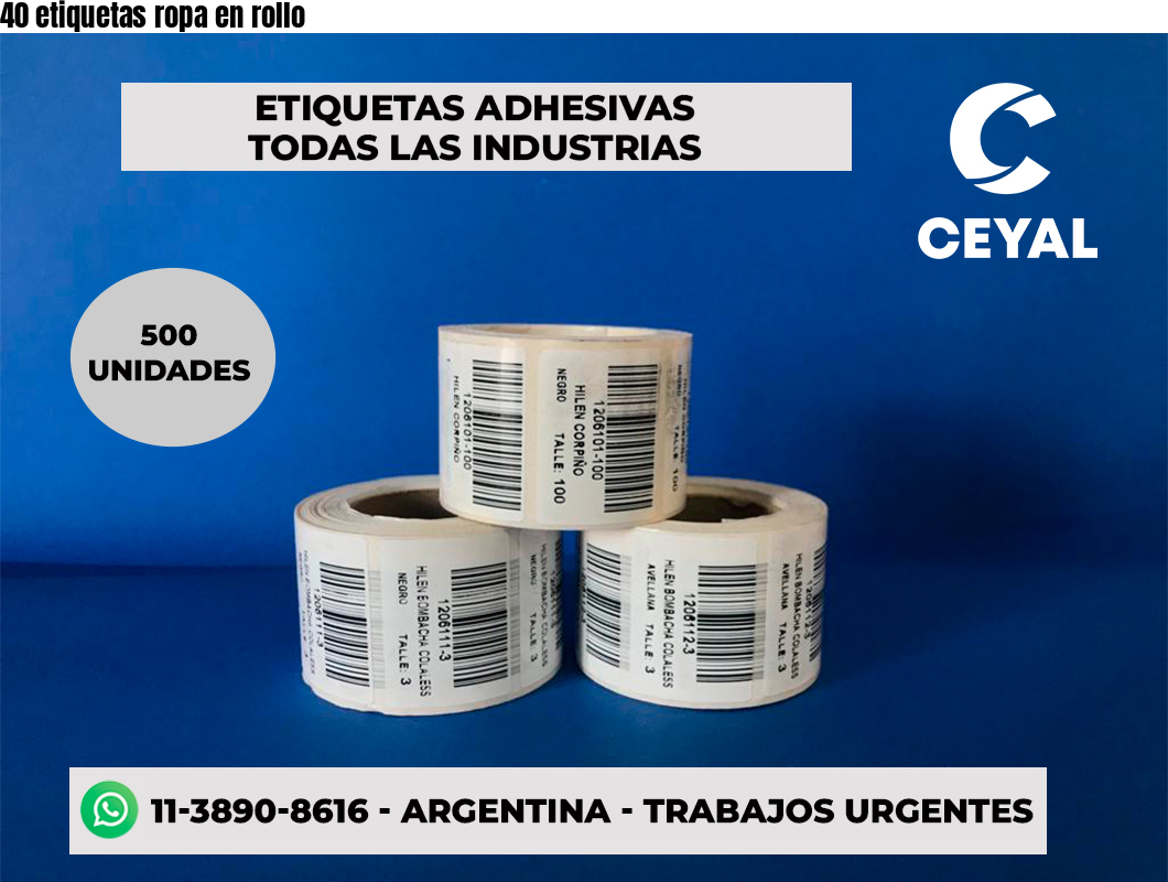 40 etiquetas ropa en rollo