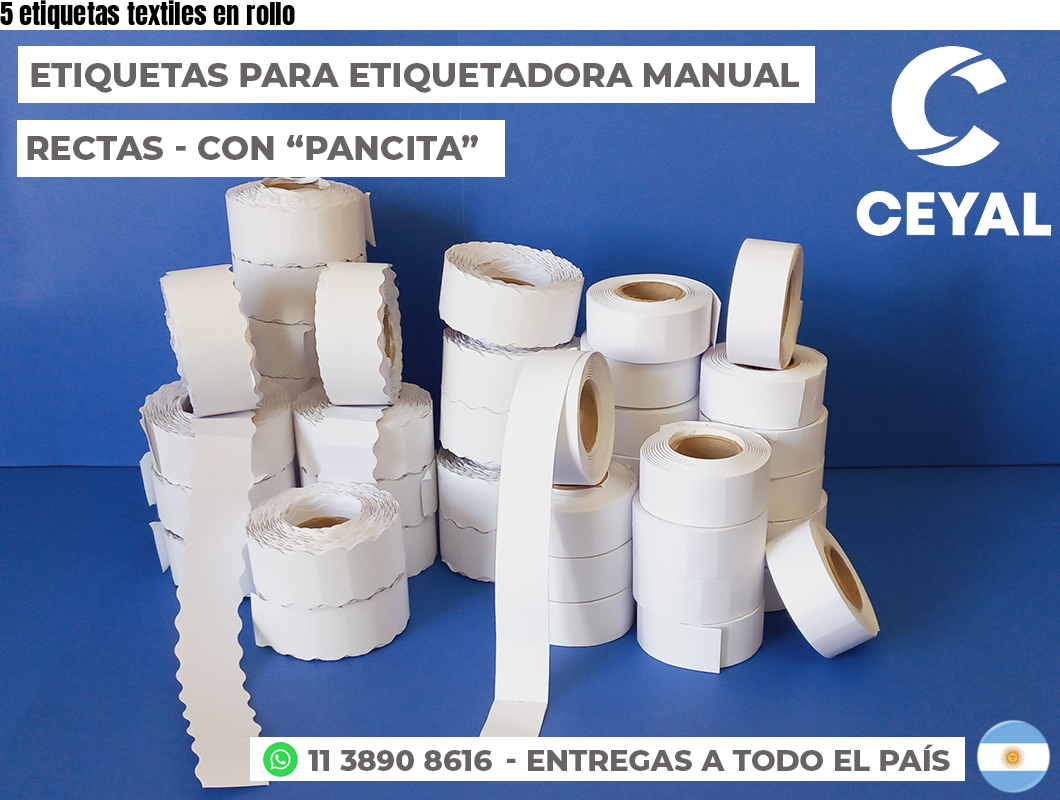 5 etiquetas textiles en rollo