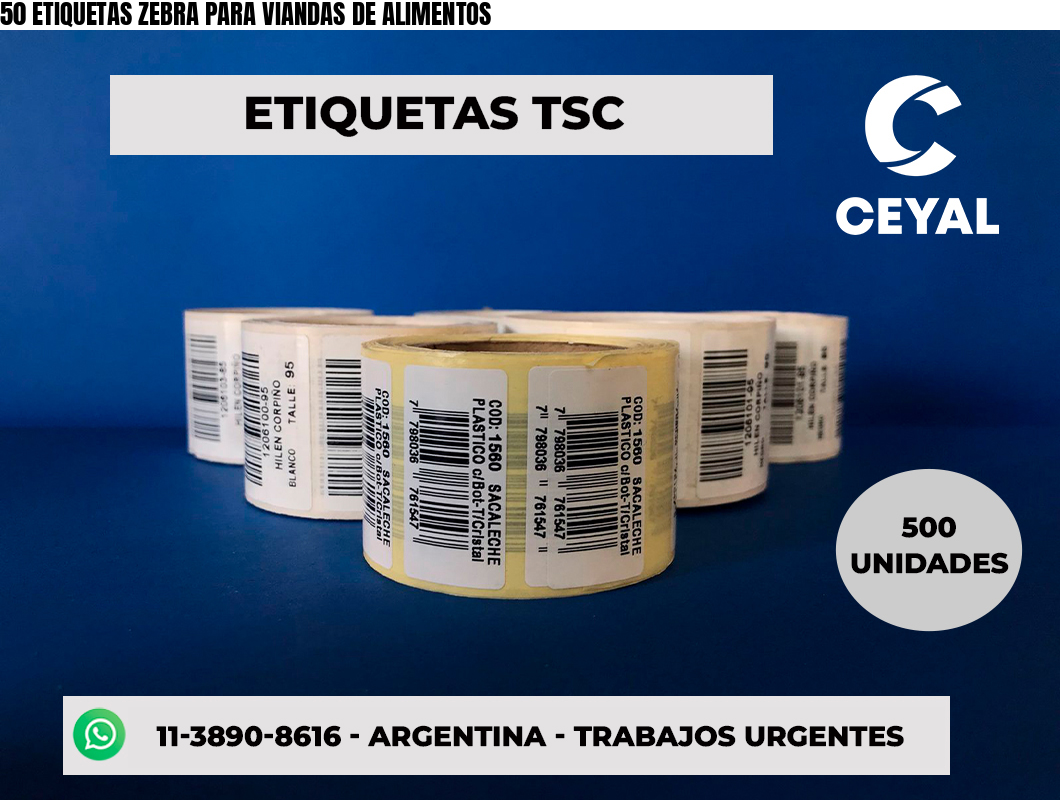 50 ETIQUETAS ZEBRA PARA VIANDAS DE ALIMENTOS