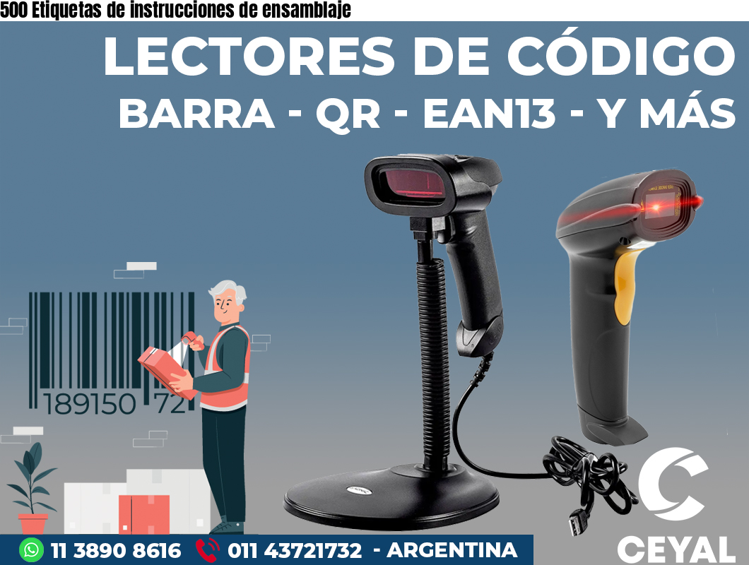 500 Etiquetas de instrucciones de ensamblaje
