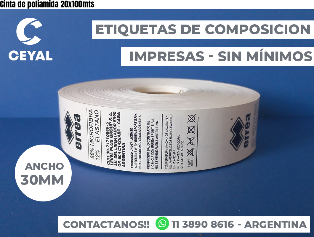 Cinta de poliamida 20x100mts
