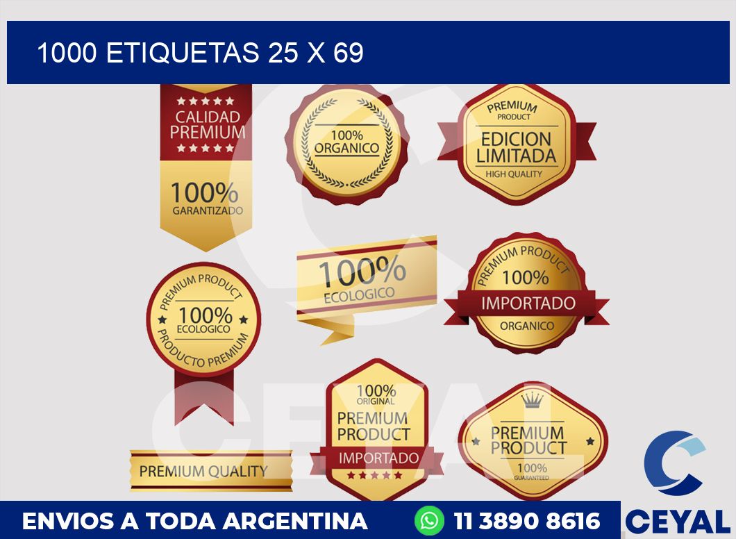 1000 etiquetas 25 x 69