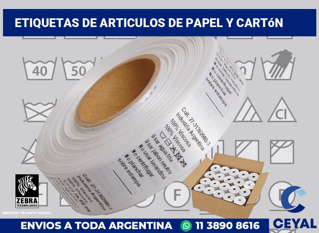 Etiquetas De articulos de papel y cartón
