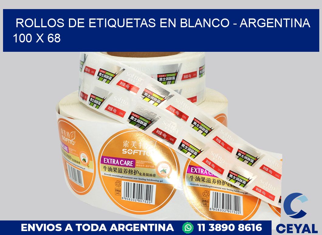 Rollos de etiquetas en blanco – Argentina 100 x 68