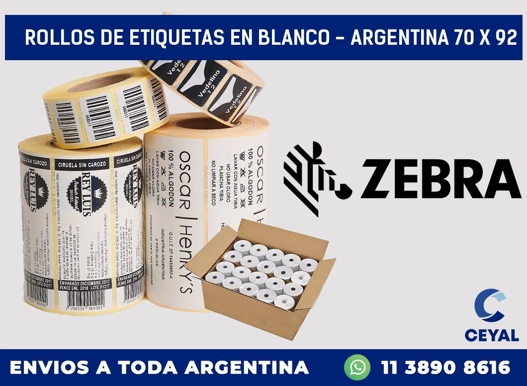 Rollos de etiquetas en blanco - Argentina 70 x 92