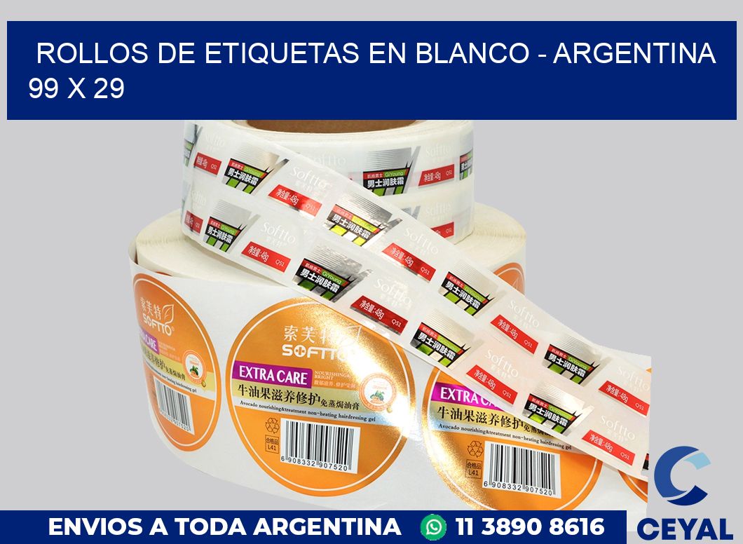 Rollos de etiquetas en blanco – Argentina 99 x 29