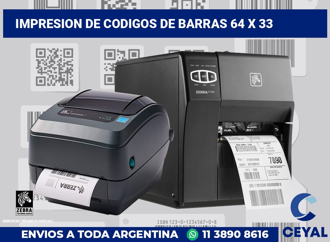 impresion de codigos de barras 64 x 33