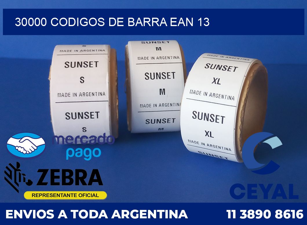 30000 Codigos de barra EAN 13