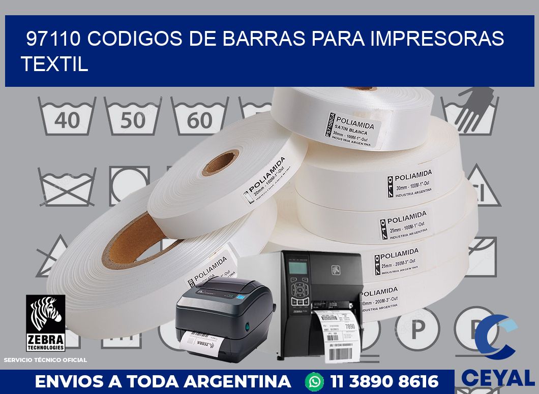 97110 codigos de barras para impresoras textil