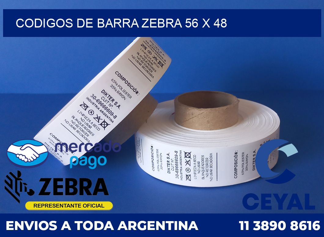 Codigos de barra Zebra 56 x 48