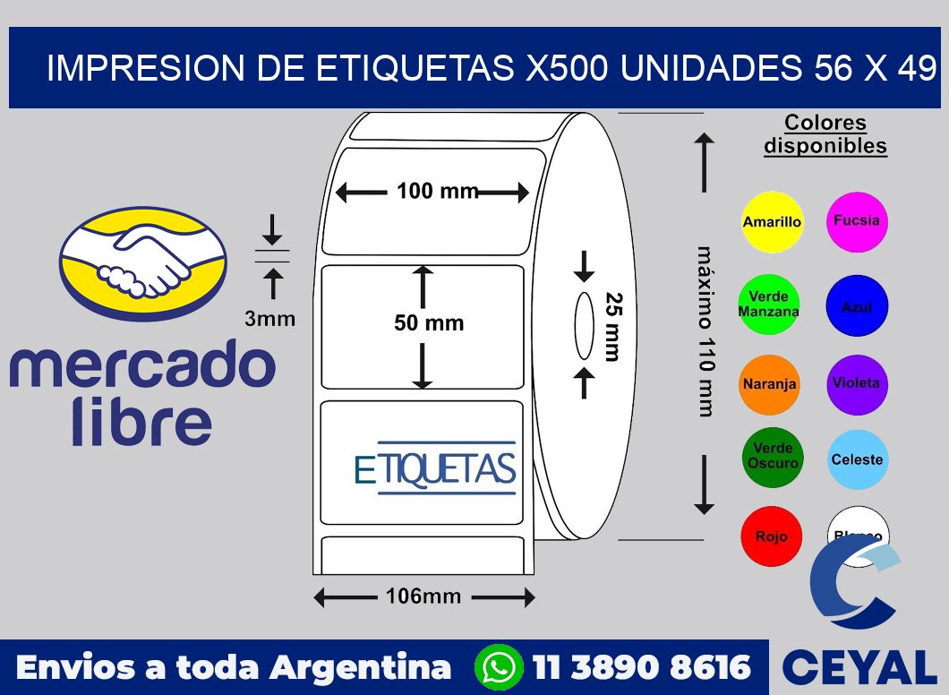 Impresion de etiquetas x500 unidades 56 x 49
