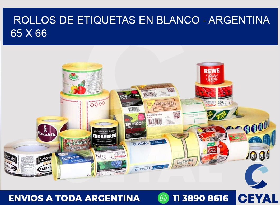 Rollos de etiquetas en blanco – Argentina 65 x 66