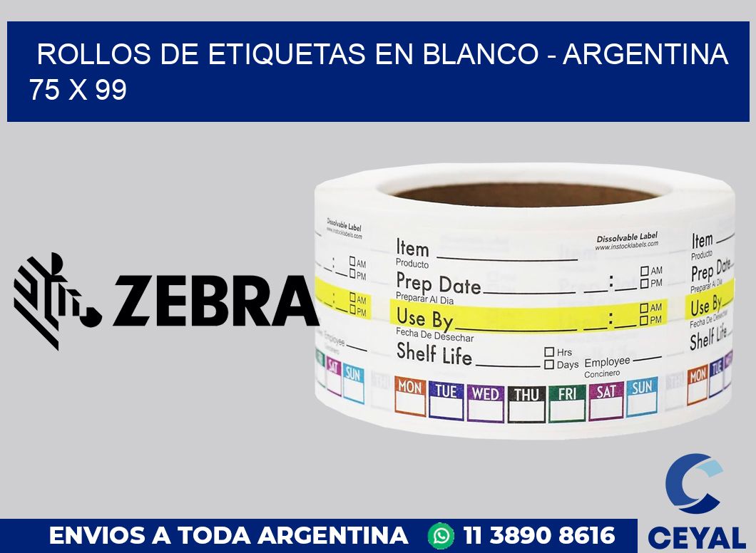 Rollos de etiquetas en blanco - Argentina 75 x 99