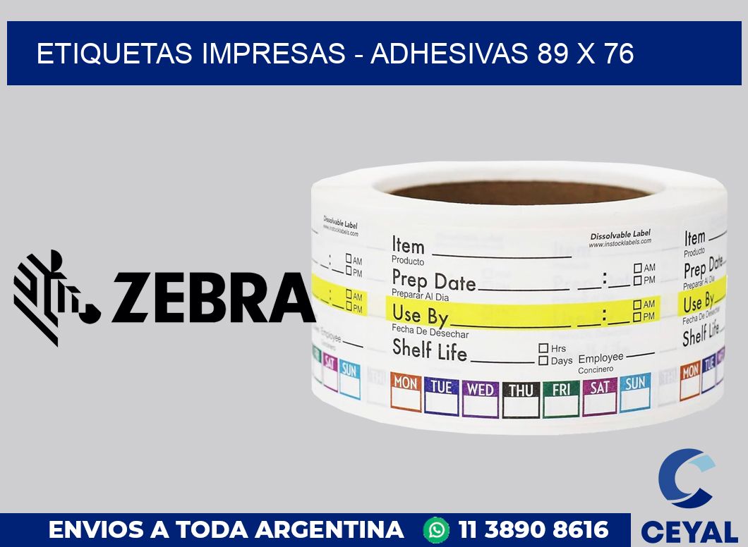 etiquetas impresas - Adhesivas 89 x 76