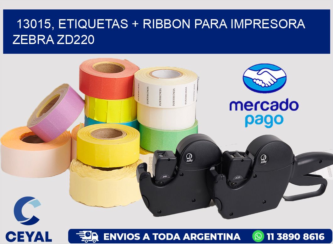 13015, etiquetas + ribbon para impresora zebra zd220