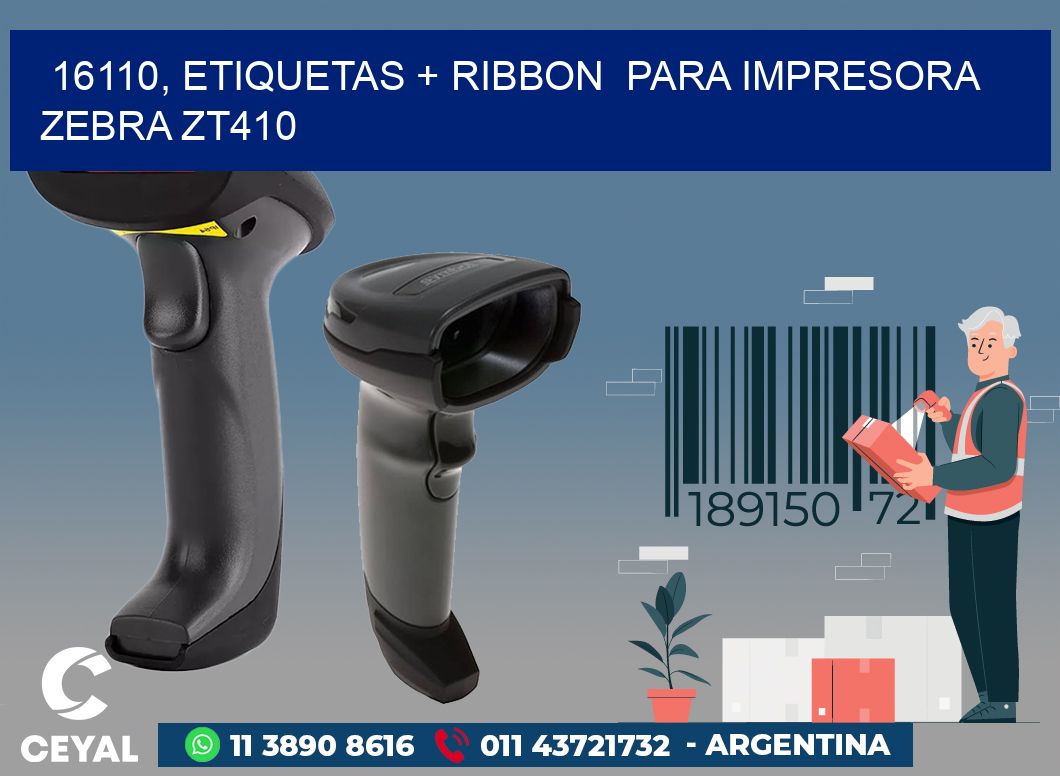 16110, etiquetas + ribbon para impresora zebra ZT410