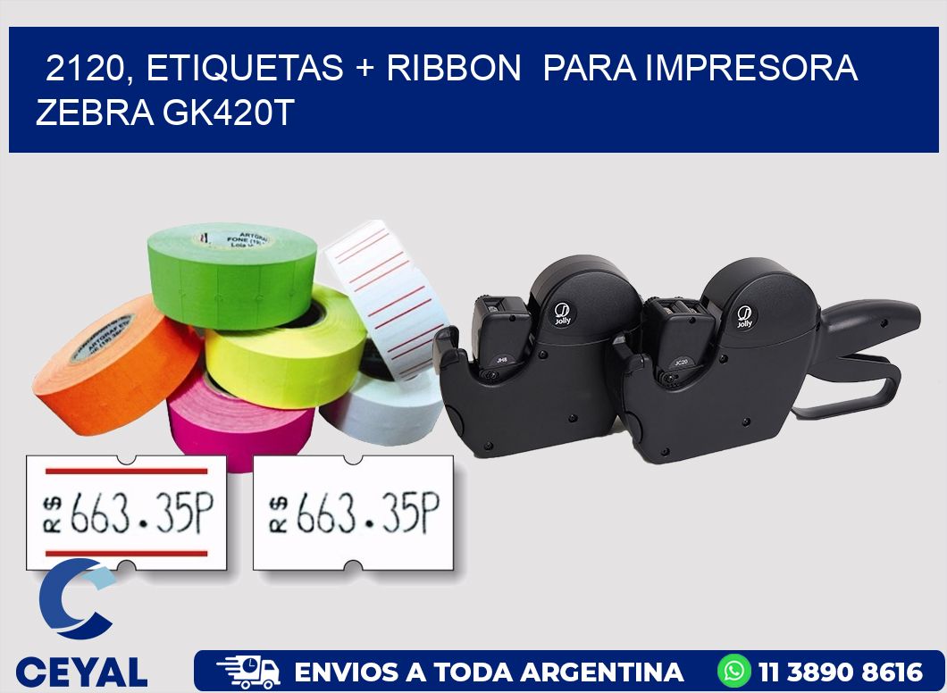 2120, etiquetas + ribbon para impresora zebra GK420T