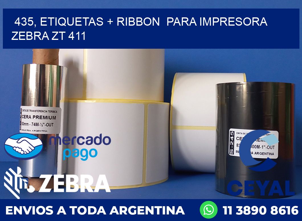 435, etiquetas + ribbon para impresora zebra ZT 411