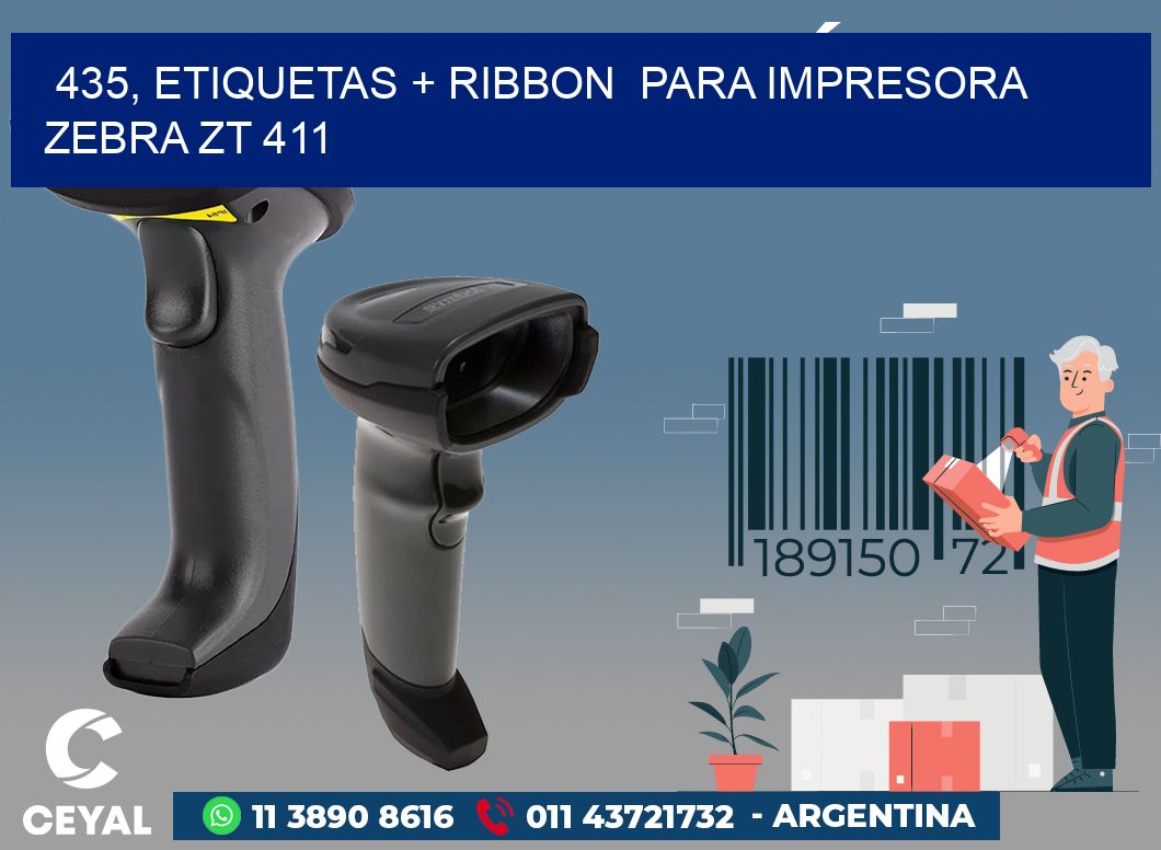 435, etiquetas + ribbon para impresora zebra ZT 411