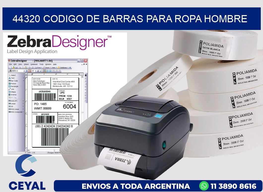 44320 CODIGO DE BARRAS PARA ROPA HOMBRE