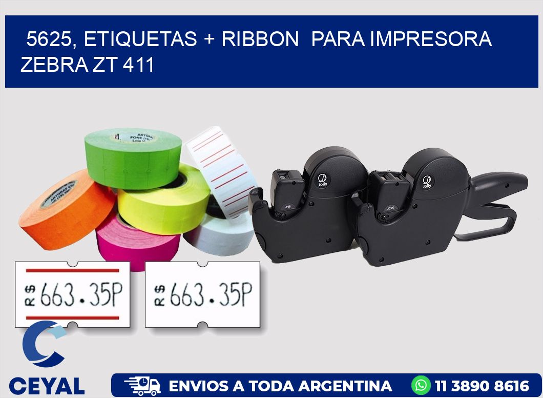 5625, etiquetas + ribbon para impresora zebra ZT 411
