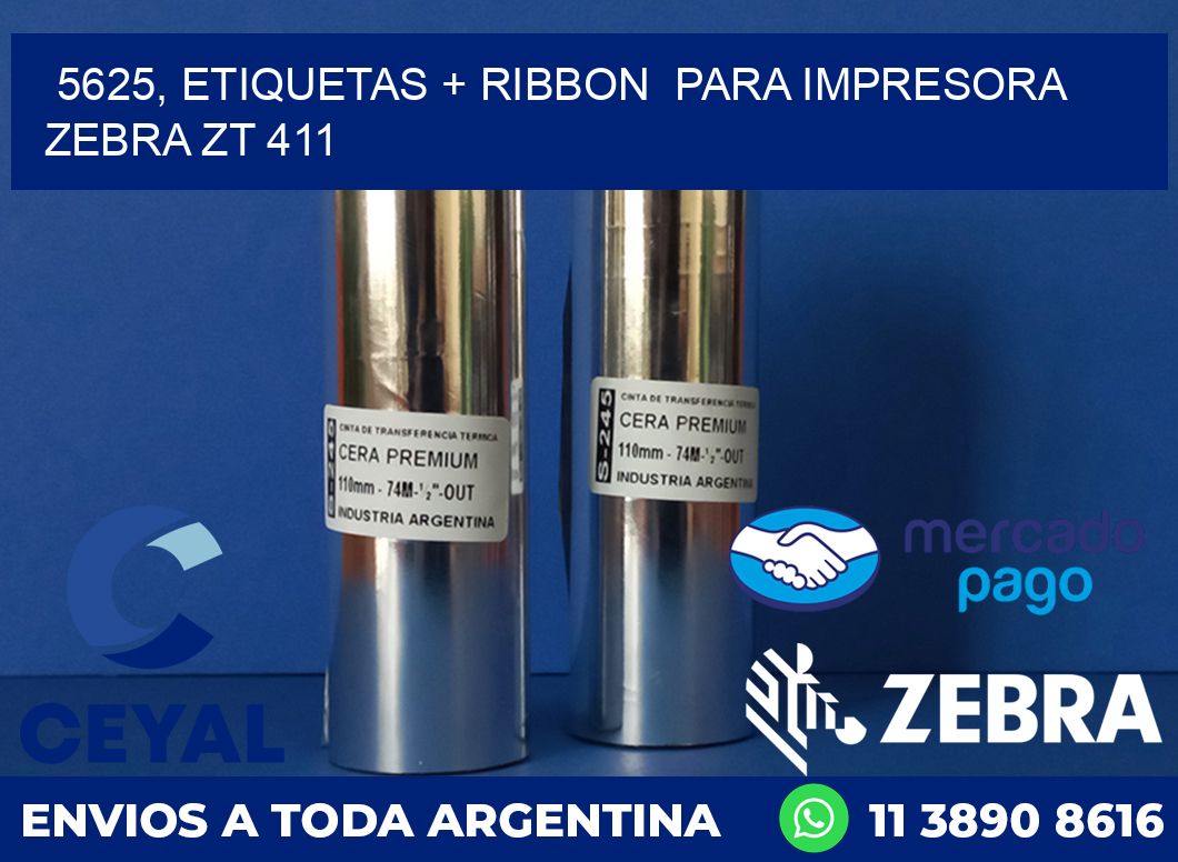 5625, etiquetas + ribbon para impresora zebra ZT 411