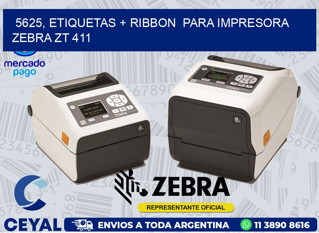 5625, etiquetas + ribbon  para impresora zebra ZT 411