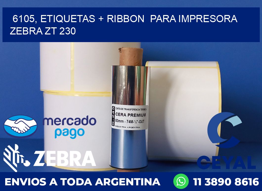6105, etiquetas + ribbon  para impresora zebra ZT 230