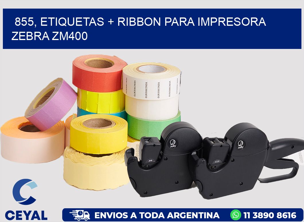 855, etiquetas + ribbon para impresora zebra ZM400