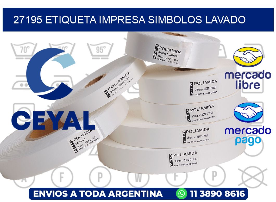 27195 ETIQUETA IMPRESA SIMBOLOS LAVADO