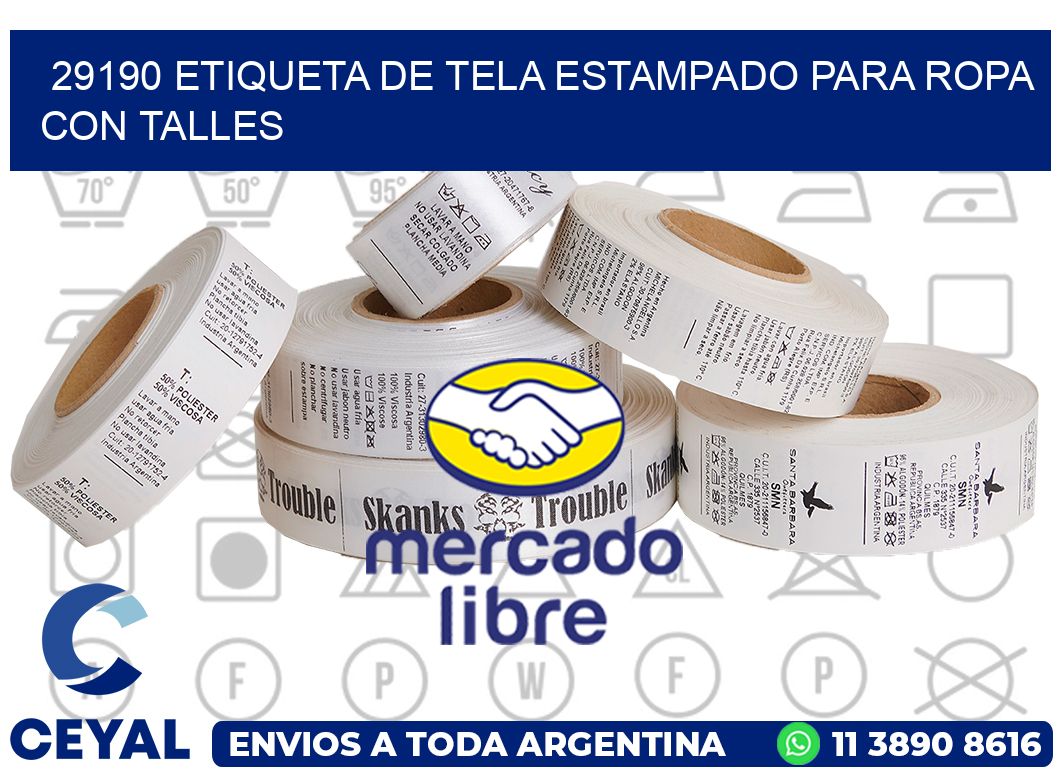 29190 ETIQUETA DE TELA ESTAMPADO PARA ROPA CON TALLES