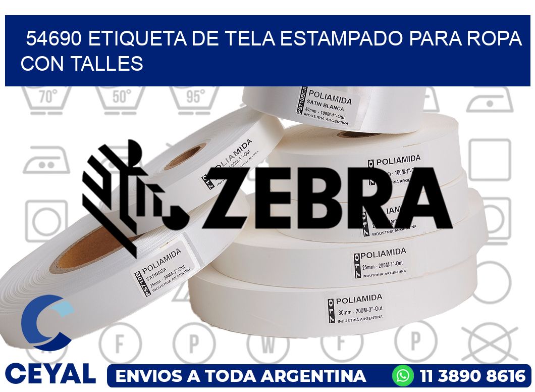 54690 ETIQUETA DE TELA ESTAMPADO PARA ROPA CON TALLES