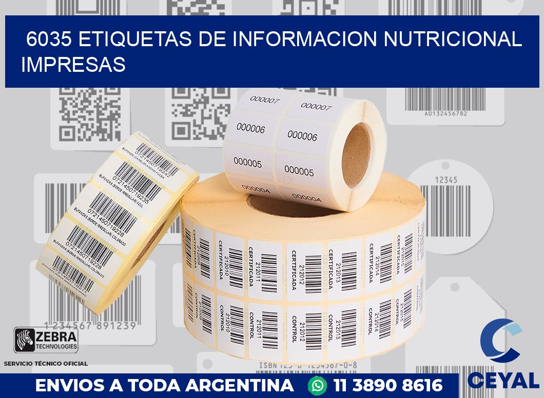 6035 ETIQUETAS DE INFORMACION NUTRICIONAL IMPRESAS