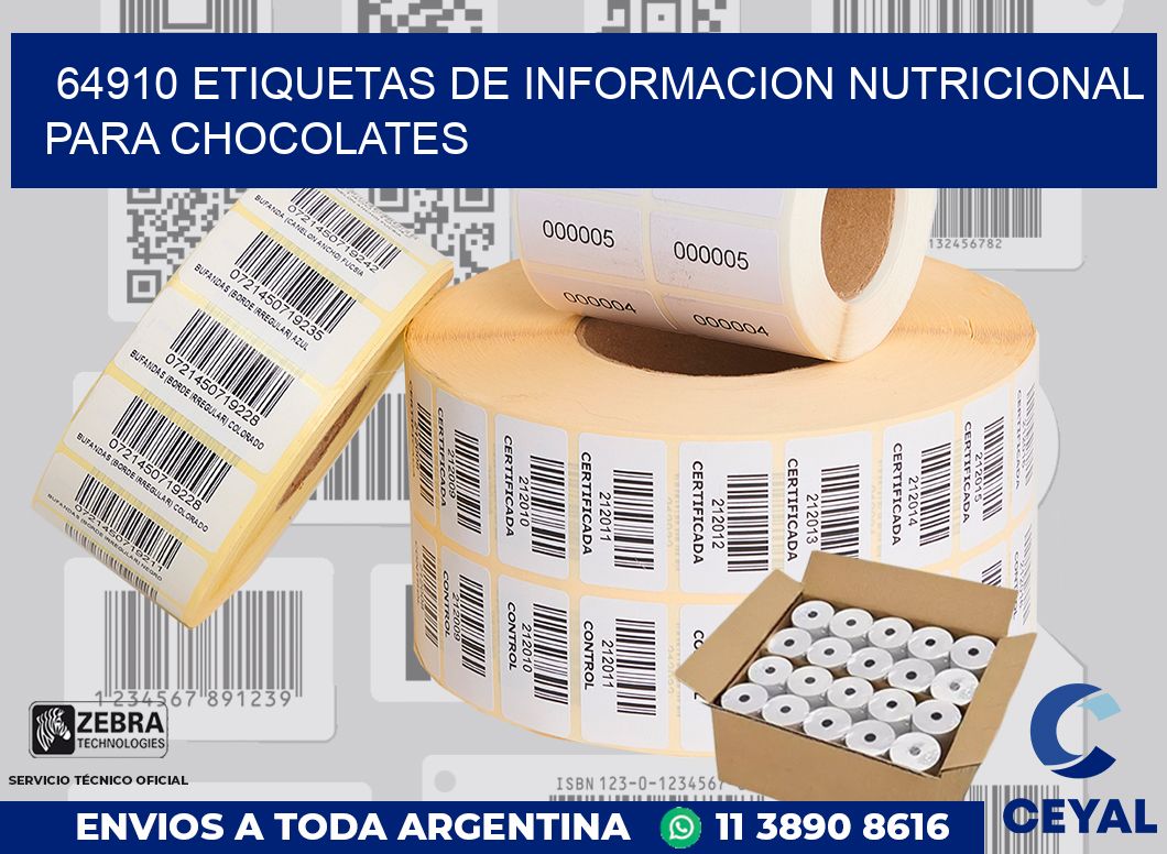64910 ETIQUETAS DE INFORMACION NUTRICIONAL PARA CHOCOLATES
