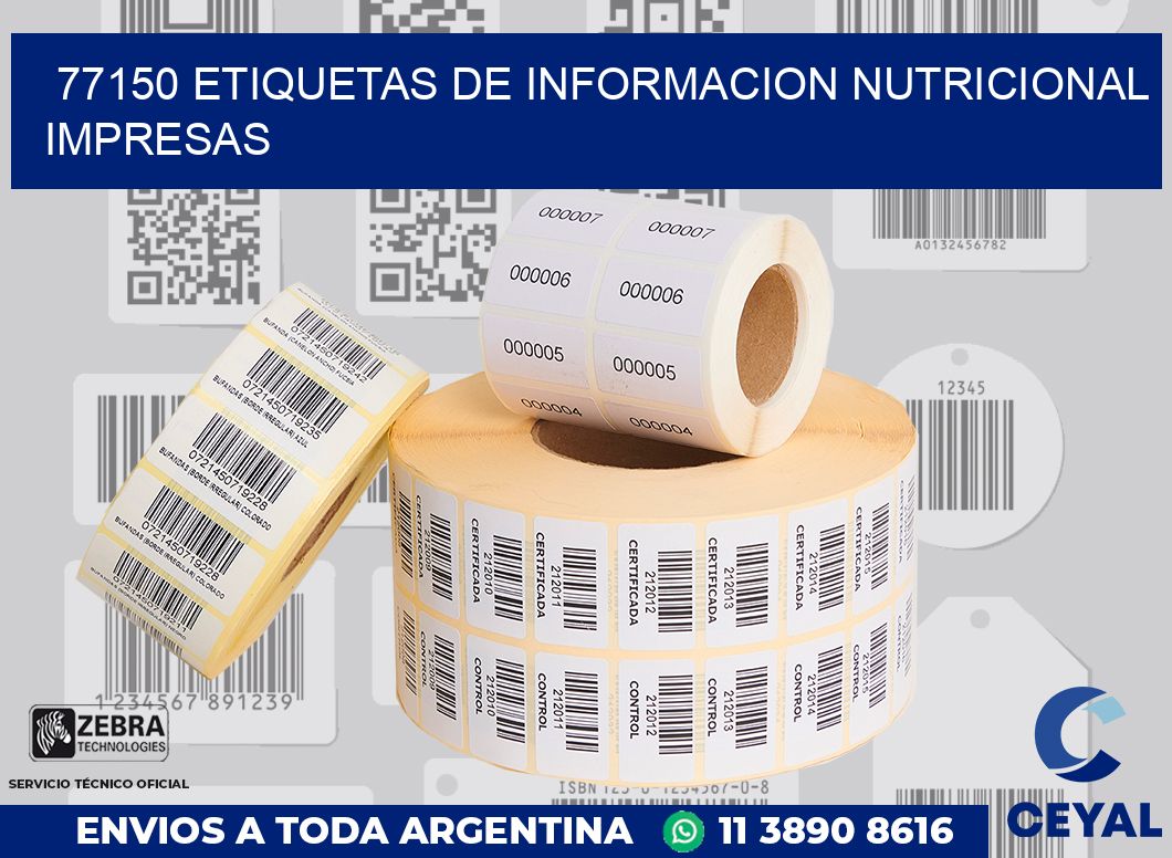 77150 ETIQUETAS DE INFORMACION NUTRICIONAL IMPRESAS