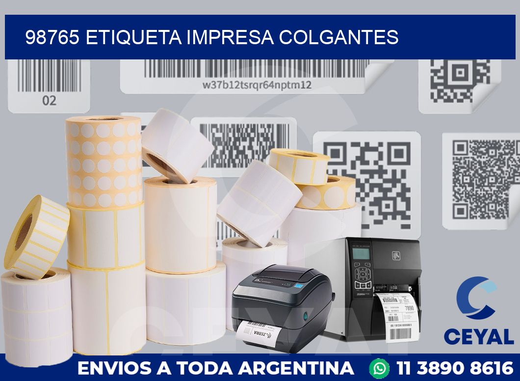 98765 ETIQUETA IMPRESA COLGANTES