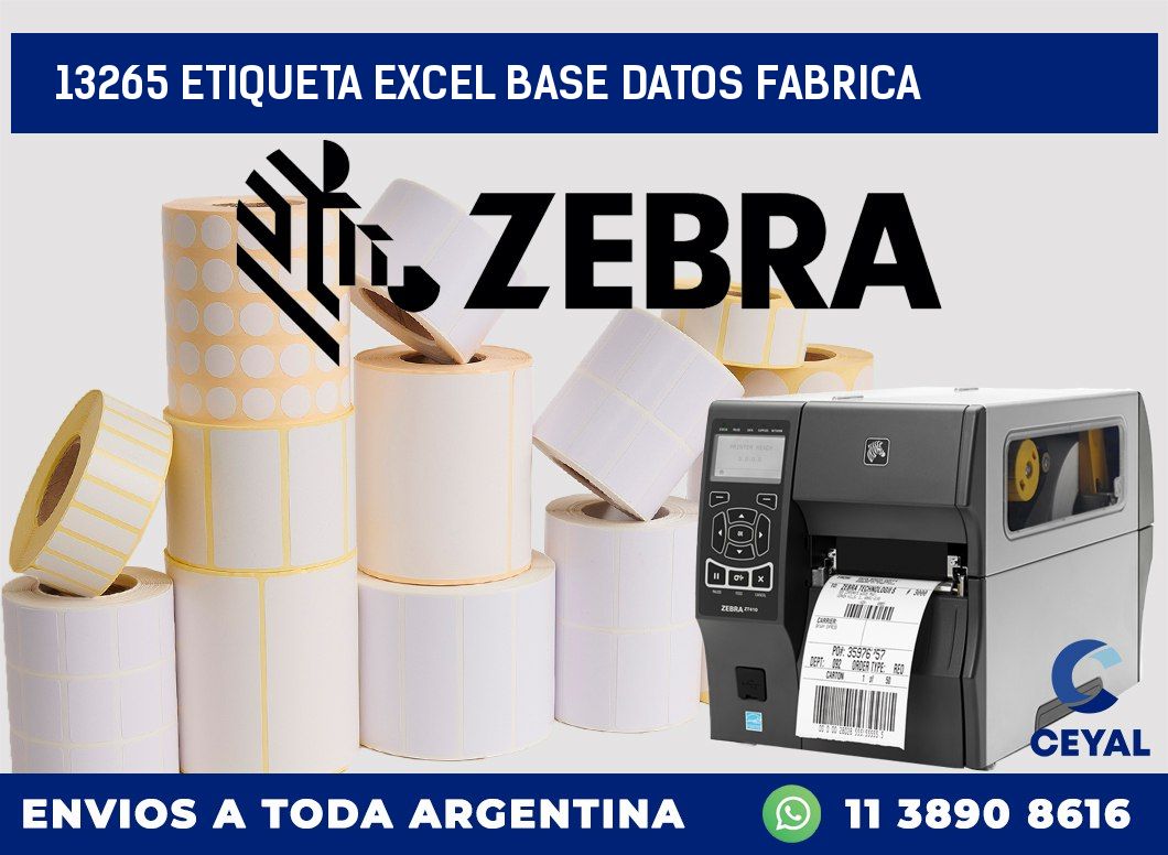 13265 etiqueta excel base datos fabrica