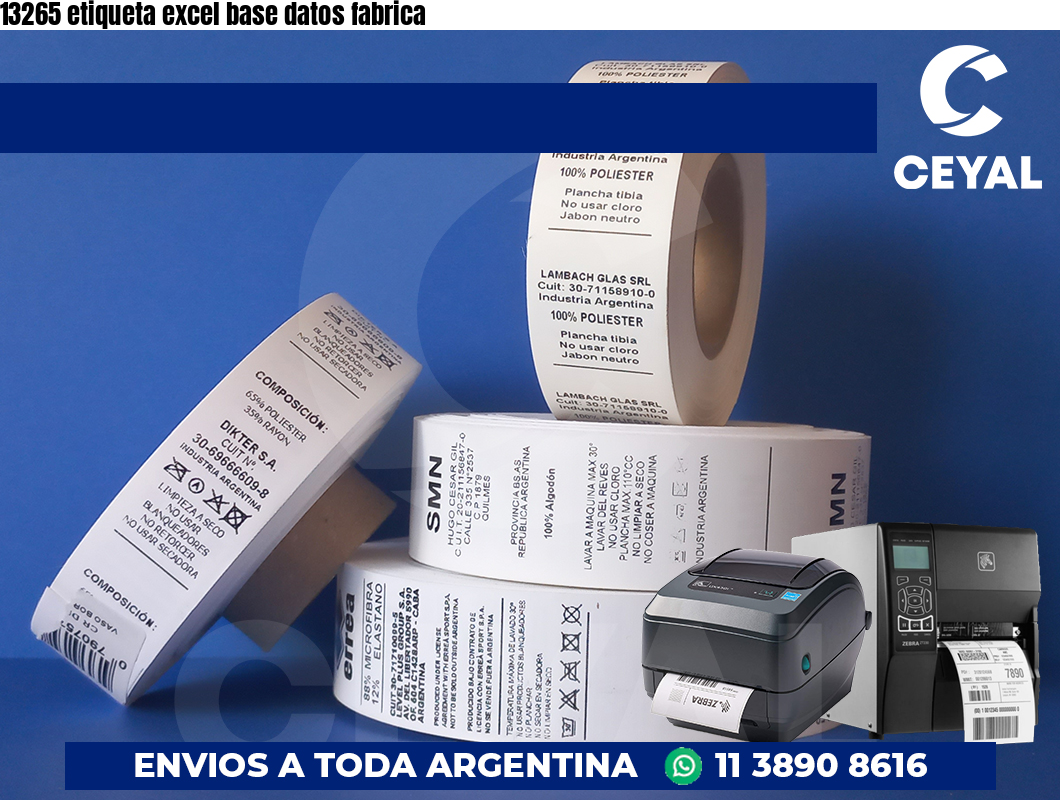 13265 etiqueta excel base datos fabrica