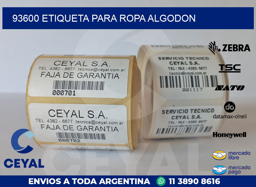 93600 ETIQUETA PARA ROPA ALGODON