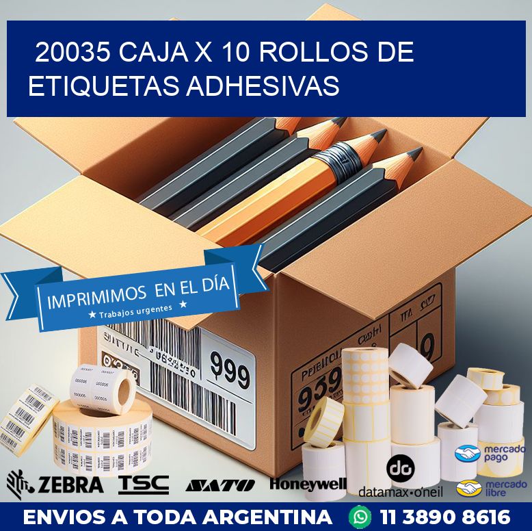 20035 CAJA X 10 ROLLOS DE ETIQUETAS ADHESIVAS