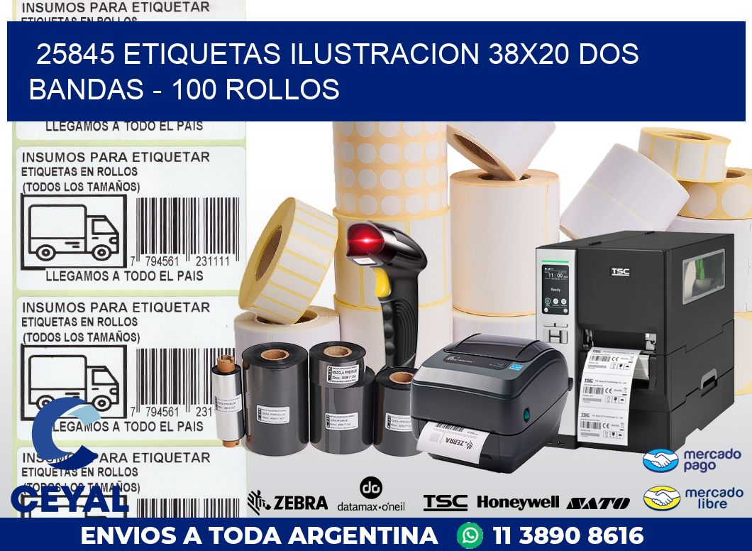 25845 ETIQUETAS ILUSTRACION 38X20 DOS BANDAS - 100 ROLLOS