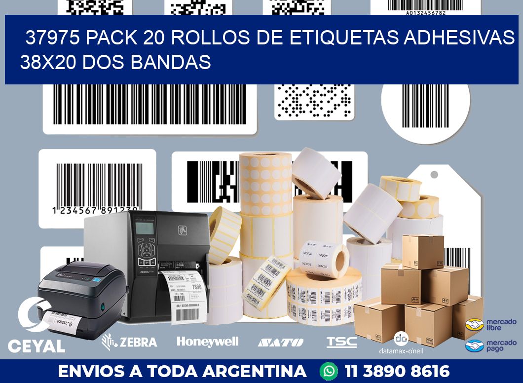 37975 PACK 20 ROLLOS DE ETIQUETAS ADHESIVAS 38X20 DOS BANDAS
